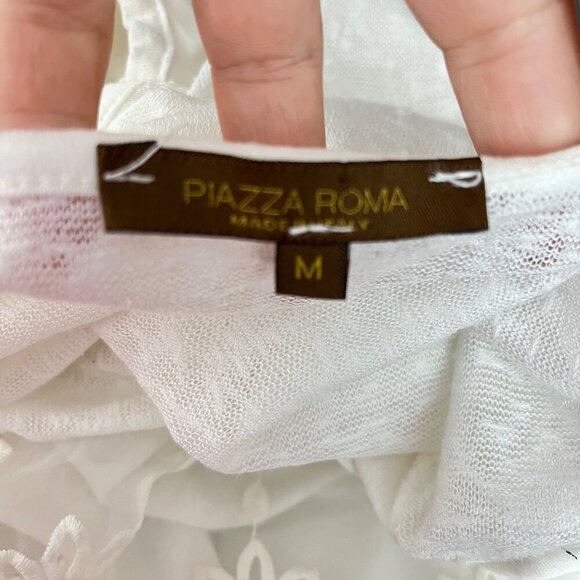 Embroidered Sheer Sleeveless Top By Piazza Roma For Women M White Floral Design - Picture 3 of 6